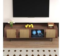 DUlVBPE Mobile TV, lowboard con texture intagliata, mobili TV con striscia luminosa a LED e porta in vetro temperato.