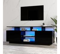 DUlVBPE Mobile TV nero con illuminazione a LED a 16 colori, lunghezza 1,4 m, elegante armadio per TV da 60 pollici, striscia luminosa a 16 colori, pannello lucido con vano in vetro, TV Board