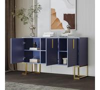 DUlVBPE Moderna credenza a 3 ante con ripiani regolabili, ante a forma di U e maniglie in metallo e base per sala da pranzo e cucina (blu navy)