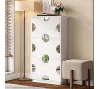 DUlVBPE Moderna e unica scarpiera bianca, scarpiera con 3 alette, specchio rotondo, ampio spazio di archiviazione, adatta per ingresso/foyer