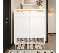 DUlVBPE Moderna scarpiera bianca con LED 16 colori - Salvaspazio, 80 × 35 × 105 cm con cassetti e ripiani, spazio di archiviazione, design, illuminazione per corridoio, soggiorno e ingresso