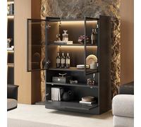 DUlVBPE Moderna vetrina a LED nera opaca, altezza 120 cm, con illuminazione a LED a 16 colori, vetrina in vetro con illuminazione, armadietto per soggiorno con ante in vetro e porta pieghevole, in