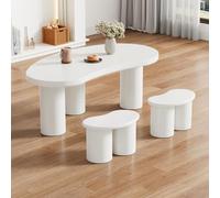 DUlVBPE Moderno tavolino irregolare a forma di mezzaluna, tavolino da caffè con 2 panche piccole, L 107 cm, P 57 cm, H 40,5 cm, piano in MDF, gambe in PVC, irregolari