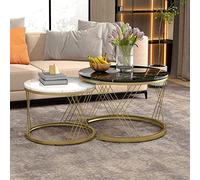 DUlVBPE Moderno tavolino, tavolino da caffè set marmo impiallacciato divano lato nido di tavoli tavoli Tavoli finali rotondi, set di 2, cornice di colore dorato