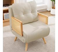 DUlVBPE Poltrona letto 3 in 1 con funzione letto, poltrona relax pieghevole e letto per gli ospiti, poltrona lounge imbottita con schienale regolabile in 5 posizioni e braccioli in rattan, beige