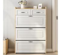 DUlVBPE Scarpiera con scarpiera girevole, composto da tre grandi alette e due cassetti, scarpiera in legno, adatto per ingressi e soggiorni B80/T23,5/H131 cm