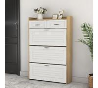 DUlVBPE Scarpiera con scarpiera girevole, composto da tre grandi alette e due cassetti, scarpiera in legno, adatto per ingressi e soggiorni B80/T23,5/H131 cm