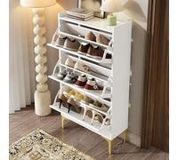 DUlVBPE Scarpiera moderna, leggera e lussuosa in bianco, design a tre piani con ampio spazio di archiviazione, piedini in metallo stabili, vano scarpe salvaspazio nell'ingresso