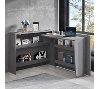 DUlVBPE Scrivania pieghevole con ruote e caricatore wireless, 2 in 1 credenza e posto di lavoro, 115 x 27 x 93 cm, superficie del tavolo 95 x 51 cm, con ripiano e anti ribaltamento, ruote con