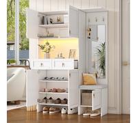 DUlVBPE Set appendiabiti da parete; set appendiabiti con scarpiera e scarpiera, con 3 ganci, 5 ante, 2 cassetti, 1 specchio, mobili da corridoio bianco (larghezza 120 x altezza 180 x profondità 33,5