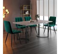 DUlVBPE Set da pranzo (5-TLG), tavolo da pranzo con 4 sedie, moderno tavolo da cucina, 140 x 80 cm, con gambe in metallo nero, piano in MDF, colore grigio, verde scuro