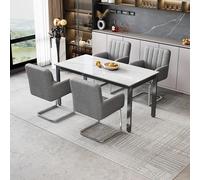 DUlVBPE Set di 4 sedie per sala da pranzo con strisce verticali, poltrone imbottite con gambe in metallo a forma di zig zag, sedie da salotto, in ecopelle, grigio