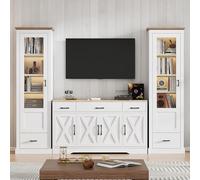 DUlVBPE Set soggiorno Combo, due moderne vetrine a LED bianco opaco, una moderna credenza bianca per sala da pranzo multifunzionale armadio in legno soggiorno sala da pranzo armadio credenza bianca