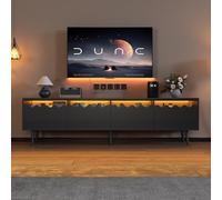 DUlVBPE Tavola bassa da 176 x 38 x 45 cm, con 6 gambe di supporto, supporto per TV con 2 cassetti e 2 armadi, mobile TV, soggiorno, mobile TV, adatta per supporto TV fino a 75 pollici, colore: nero
