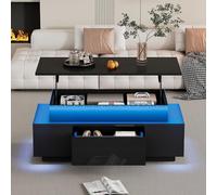 DUlVBPE Tavolino da caffè regolabile in altezza, con vano nascosto e cassetto, 96 x 45 x 40 cm, lucido, per soggiorno, divano a LED, adatto per ufficio, studio, feste, colore nero