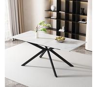 DUlVBPE Tavolo da pranzo allungabile automatico tavolo da pranzo rettangolare caffè tempo libero L150/180 x 70 x A 76 cm, design sacro, struttura in marmo, bianco e nero