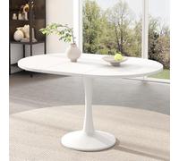 DUlVBPE Tavolo da pranzo allungabile, tavolo da pranzo ovale, tavolo da caffè ricreativo, lunghezza 100/140 x larghezza 100 x altezza 75 cm, moderno semplice bianco