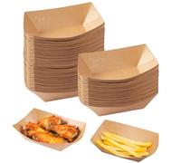 Dulynva 100 Pezzi Barchette Finger Food Vassoi in Cartone Kraft Degradabile Ciotole Usa e Getta per Feste, Ciotole in Cartone Per Snack, Cibi Fritti, Patatine Fritte, Picnic, 13 x 9,2 x 3,6CM