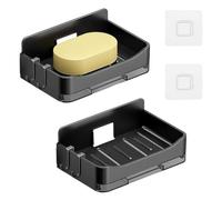 Dulynva 2 Pezzi Porta Saponetta Autoadesivo Portasapone Porta Sapone da Muro Porta Saponi Doccia Senza Foratura portasaponetta con scolo Plastica Supporto per Sapone Bagno Lavello Cucina (Nero)