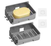 Dulynva 2 Pezzi Porta Saponetta Autoadesivo Portasapone Porta Sapone da Muro Porta Saponi Doccia Senza Foratura portasaponetta con scolo Plastica Supporto per Sapone Bagno Lavello Cucina (Grigio)