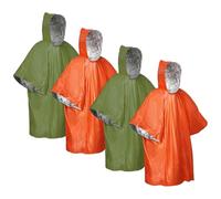 Dulynva 4PCS Poncho Antipioggia di Emergenza con Cappuccio, Riutilizzabile Coperte di Emergenza Termica Mylar Poncho, Isolamento e Antipioggia, per Attività All'aperto, Campeggio, Arancione + Verde