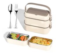 Dulynva Porta Pranzo Lunch Box con Posate Portapranzo in Acciaio Inossidabile Schiscetta Pranzo Ermetico Bento Box Microonde Lunchbox per Picnic Scuola Uffici Adulto Bambini Portamerenda (Cachi)