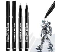 DULZEN 4 pezzi Marker Pennarelli Penne Metalliche Argento Permanenti Pennarello Acrilico con Vero Effetto Specchio per Colorare Il Modello,Graffiti,Manicure, Metallo, Vetro (Fine 1,0mm)