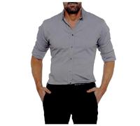 DUMB Camicia da uomo con cerniera nascosta bottoni finti Oxford cotone elasticizzato camicia con cerniera, 3, L