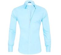 DUMB Camicia da uomo con cerniera nascosta - Cotone Oxford elasticizzato con bottoni finti (colore: 2, Taglia: XL)