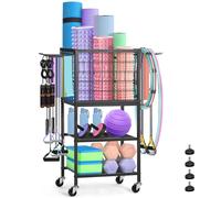Dumbbell Rack & Stand Yoga Mat Storage with Hooks and Wheels Home Gym Weight