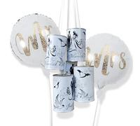 Dumeher Set di barattoli di latta per auto, 5 pezzi, per matrimoni, 12 x 7,5 cm, con palloncini Mr&Mrs, colore bianco, per auto, matrimoni, costumi di nozze