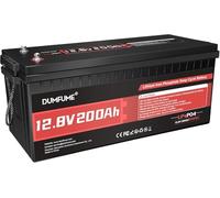 Dumfume 12V 200Ah Batteria al Litio LiFePO4, Capacità di 2560Wh, BMS 200A Integrato, Oltre 15.000 Cicli, Durata di Vita 10 Anni, Ideale per Camper, Accumulo di Energia Solare