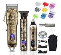 Dumite Tagliacapelli da uomo, kit professionale per tagliare i capelli, senza fili da barbiere e lama a T, set di regolabarba (oro-1)