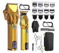 Dumite Tagliacapelli senza fili da uomo, kit di tagliacapelli professionale, tagliacapelli da barbiere e set di tagliacapelli a T Zero Gap con display a LED per regali da uomo (oro)