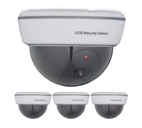 Relaxdays 4X Telecamera Finta di Sorveglianza, Dummy Camera, LED Lampeggiante, per Interni ed Esterni, Deterrente, Bianco