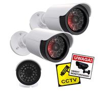 Dummy Telecamera di Sicurezza 2 Pezzi - Telecamere tubolari Bianche con LED Lampeggiante IP44 Resistente alle intemperie, Include Adesivi di Avvertimento, per Interni ed Esterni