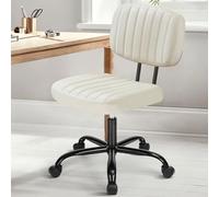 DUMOS Armless Home Office Desk Chair Ergonomic with Low Back Lumbar Support, Height Adjustable PU Leather Computer Task with 360° Swivel Rolling Wheels, for Small Space, Beige White