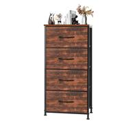 DUMOS Cassettiera per camera da letto, 4 cassetti, in tessuto, alta cassettiera, organizer a torre con struttura in metallo con piano in legno, per vestiti, camera dei bambini, soggiorno, marrone