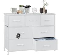 DUMOS Comò per camera da letto con 7 cassetti in tessuto, organizer alto per vestiti, armadio, cameretta dei bambini, torre portaoggetti con telaio in metallo, pannello in legno leggero per la