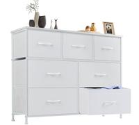 DUMOS Comò per camera da letto con 7 cassetti in tessuto, organizer alto per vestiti, armadio, cameretta dei bambini, torre portaoggetti con telaio in metallo, pannello in legno leggero per la