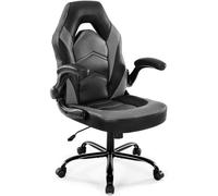 DUMOS Sedia da gaming, ergonomica, sedia da gioco, regolabile in pelle PU, con braccioli pieghevoli, adatta per casa, ufficio, ecc. (nero-grigio)