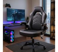 DUMOS Sedia da gaming, ergonomica, sedia da gioco, regolabile in pelle PU, con braccioli pieghevoli, adatta per casa, ufficio, ecc. (nero-grigio)
