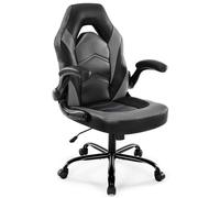 DUMOS Sedia da scrivania per computer, ergonomica in pelle PU, supporto lombare, altezza regolabile, schienale alto, braccioli ribaltabili, girevole per adulti