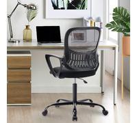 DUMOS Sedia da ufficio ergonomica, con supporto lombare, braccioli regolabili, regolabile in altezza, adatta per ufficio e camera da letto, colore nero