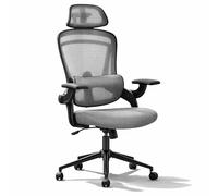 DUMOS Sedia da ufficio ergonomica, da scrivania con poggiatesta, sedia da ufficio, 150 kg, con comodo supporto lombare, sedia da gioco, sedia girevole, poltrona da ufficio, colore grigio