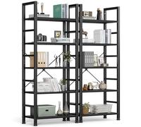 DUMOS Set di 2 librerie alte e moderne a 5 ripiani, per libri, CD, film, conservazione e organizzazione, libreria, decorazione industriale per la casa, per camera da letto, ufficio, cucina, soggiorno,