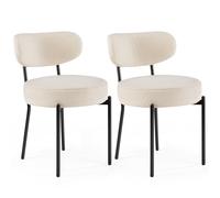 DUMOS Set di 2 sedie da pranzo moderne di metà secolo, con schienale rotondo imbottito curvo, sedie da cucina e soggiorno con gambe in metallo nero, beige