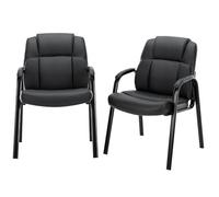 DUMOS Set di 2 sedie per sala ospiti con braccioli imbottiti, sedia da scrivania in pelle PU, senza ruote, con supporto lombare e telaio in metallo, per ufficio, sala conferenze