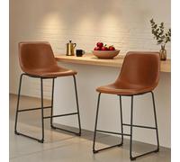 DUMOS Set di 2 sgabelli da bar in stile moderno, con seduta, in pelle PU e gamba in metallo con schienale, 66 cm, adatti per bar, cucina e soggiorno (marrone)