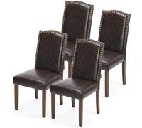 DUMOS Set di 4 sedie da pranzo imbottite, sedia da pranzo moderna con chiodo e gambe in legno, accento di metà secolo, per soggiorno, cucina, marrone scuro